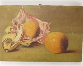 1252	SMALL OIL ON CANVAS FRUIT STILL LIFE, 12 IN X 8 IN
