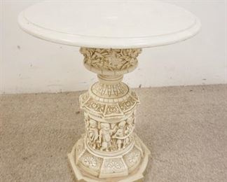 1323	STONE TOP STAND W/FIGURES AROUND THE BASE, 18 IN DIAMETER X 20 1/2 IN HIGH
