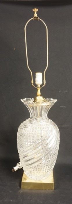 1332	LARGE CUT CRYSTAL LAMP 33 1/2 IN H 

