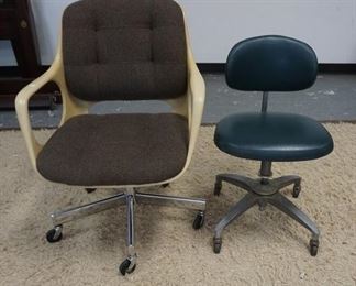 1359	2 MODERN SWIVEL DESK CHAIRS, ONE IS AN ARMCHAIR SIGNED CHROMECRAFT, THE GREEN CHAIR IS SHAW-WALKER 
