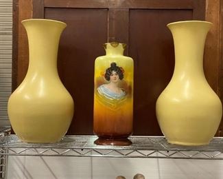 Pacific Potter 1930's Canary Yellow Vases                                    Antique Art Nouveau Porcelain vase