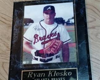 Ryan Klesko, Atlanta Braves photo, autographed and mounted on wood plaque with letter of authenticity on back.