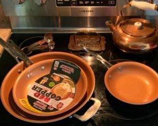 Three piece set of copper ware for stove top to oven