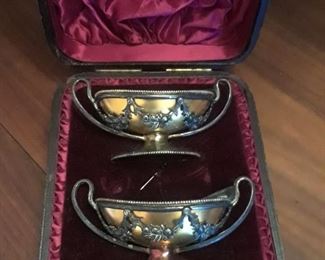 Box pair of silver plated sugar bowls