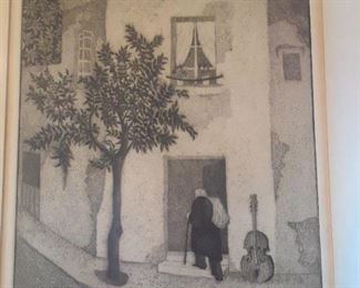 Etching, "House, Man, Base" by H. Quero, Artist Proof
