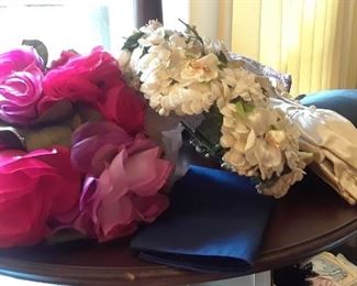 Two of several vintage hats with Joske's and other labels. Vintage gloves, handbags, scarves and dresses.