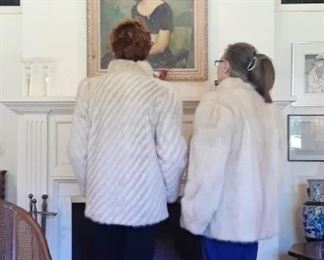 Left: White mink jacket, sold but the one on the Right: white mink, size 12 is available.