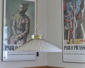 Picasso prints and mid century hanging lamp.