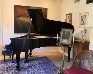 1994 Steinway Model B grand piano, large painting in background is by Texas artist Cecil Casebier, signed photograph of George Gershwin,
