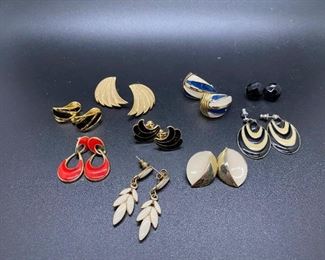 Retro Gold Tone Enamel Earrings Lot