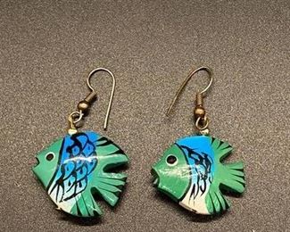 Colorful Wood Tropical Fish Earrings