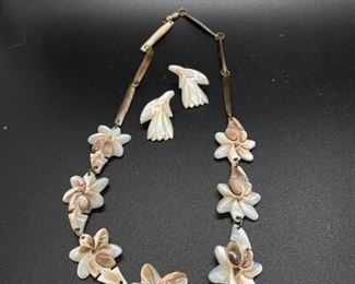 Carved Seashell Necklace and Earring Set