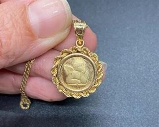 14k Yellow Gold Small Angel Medallion Pendant Necklace GCJ George Carter Jessop