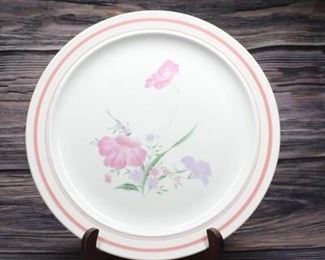 Vintage Xiangtangpai Dinner Plate White with Pink Flowers Stoneware