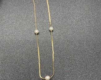 Dainty 14k Yellow Gold Faux Pearl Bracelet