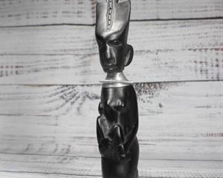 Vintage Carved Wood Native Woman Holding Baby Figurine