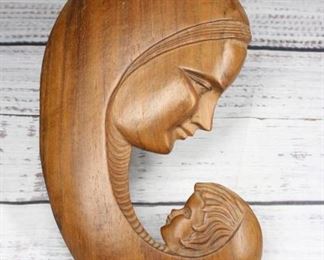 Vintage Hand Carved Madonna with Child Wall Decor