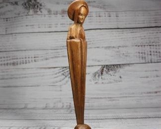 Carved Wood Statuette of the Virgin Mary Praying Figurine