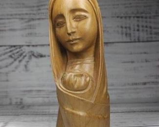 Virgin Mary Wood Bust