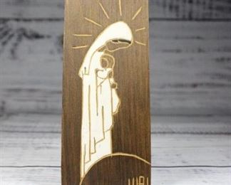 Vintage Virgin Mary with Child Carved Wood Panel
