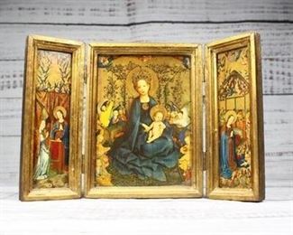 Vintage Miniature Triptych Madonna of the Rose Bower Replica