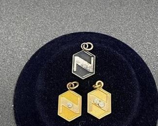 Set of 3 Vintage Employee Service Pendants Sterling Silver 10k Gold Diamond