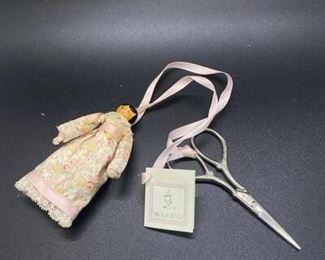 Doll Shaped Lavender Satchel Attached to Small Sewing Scissors