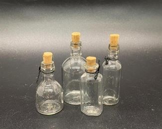 Set of 4 Miniature Corked Glass Bottles