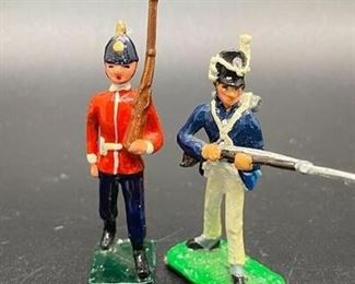 Pair of Painted Metal Soldiers Red Coat Blue Jacket