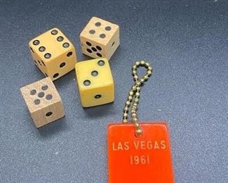 1961 Las Vegas Nevada Club Key Chain and Vintage Dice