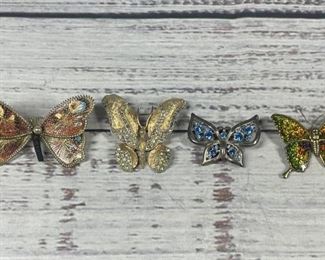 Set of Four Vintage Butterfly Pins Brooches