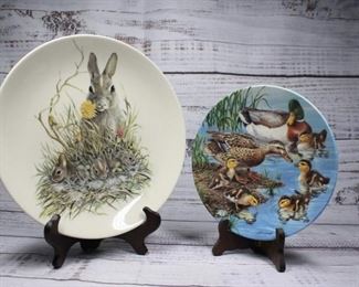 Pair of Animal Themed Collector Plates Rabbit Ducks