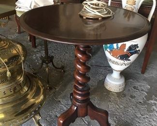 Antique twisted base round wood table, With certification and appraisal