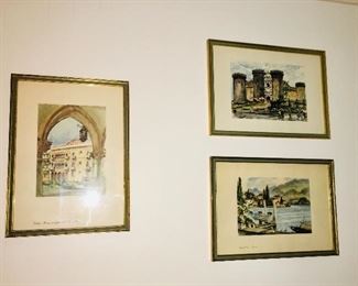 Vintage watercolors framed, from Sorrento Italy