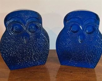 Glass Owl Book Ends