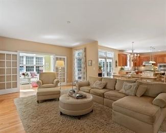 Living Room furnishings compliments of Ethan Allen. Ethan Allen 10x14 Matrix Broadloom in Pearl Essence rug available.