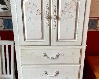 Ethan Allen Petite Door Chest, with French Country Floral Handpainted accents (62" H x 28" W x 18.5" D)