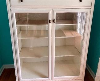 Storage cabinet with double glass doors and drawer... use in bedroom, kitchen or bath!