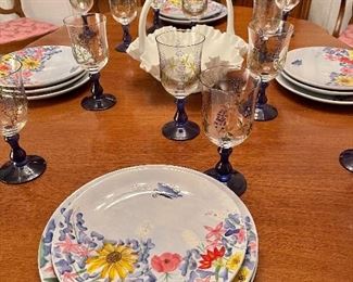 Hand painted Wildflower Dishes, Fenton Milkglass Hobnail Ruffle Edge Basket