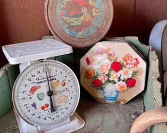 Vintage Kitchen Scale, Vintage Tins