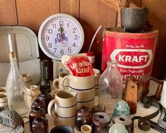 Oak Farms Advertising, Kraft Shortening Tin, Crock Pitchers and Bowls 