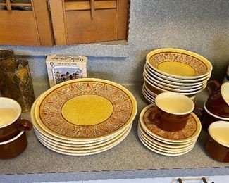 Mid Century Ironstone Anchor Hocking Honey Gold Service for 6