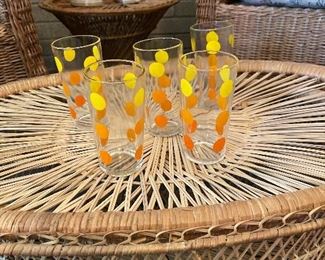 Vintage Retro Yellow & Orange Polka Dot Tumblers Glasses