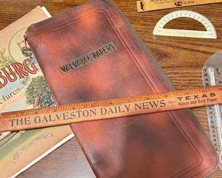 Galveston Daily News Advertising Ruler, Vintage Valuable Papers Pouch