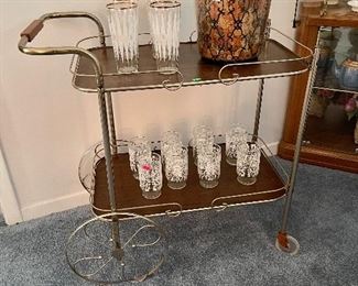 Mid Century Beverage Cart, Mid Century Atomic Barware Glasses