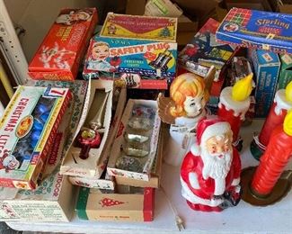 Vintage Christmas lights and boxes