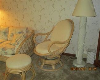 Matching swivel chair and footstool