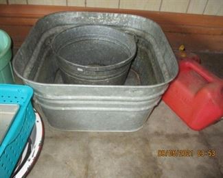 Old galvanized wash tub and bucket