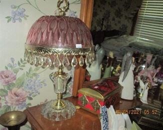 Michelotti boudoir Cranberry glass and crystal lamp