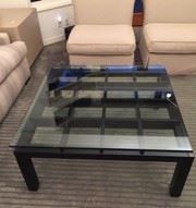 A glass-top coffee table.  Very easy to clean.
